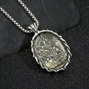 Collar con Colgante de Buda Dorje Shugden de Plata Tibetana Yunnique, Unisex, Amuleto de Diosa Protectora, con Engaste de Bisel, Joyería de Regalo - Product Image 2