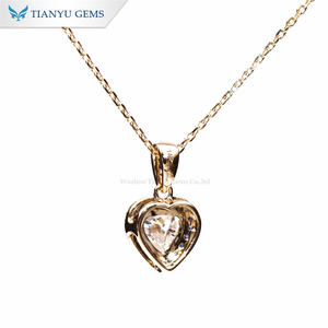 Tianyu 10K 14K 18K kadınlar için gerçek altın büyüleyici zincir kolye 6.5MM kalp kesim moissanit Lab safir Corndum kolye - Product Image 3