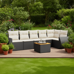 Set divano da giardino in rattan bianco crema e nero, 6 posti, mobili da esterno, design contemporaneo - Product Image 2