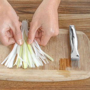 Couteau de cuisine en acier inoxydable pour hacher les oignons verts - Design à manche courbé - Hachoir rapide pour aliments - Product Image 4
