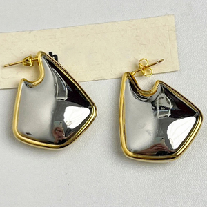 2025 New Arrival Fashion Jewelry Punk Gold and <strong>Silver</strong> Dual Color Geometric Triangle Smooth Earrings <strong>Chunky</strong> Minimal Earrings <strong>Hoop</strong> - Product Image 1