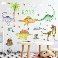 Autocollants muraux dinosaures en PET/PVC autocollants, phosphorescents, en vinyle, effet aquarelle, grands, amovibles
