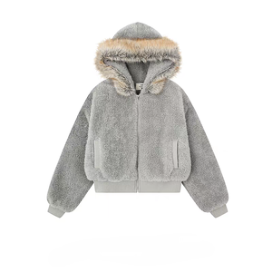 Veste d'automne pour homme, courte, matelassée, à capuche, en fausse fourrure de vison, en tissu éponge, zippée, avec broderie <span class=keywords><strong>Condor</strong></span> Eagle, style streetwear américain, vente en gros - Product Image 2