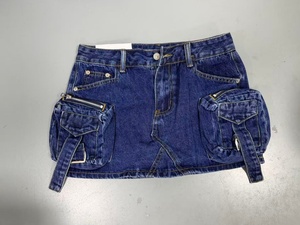 Viviblook C305SK Chemises en jean vintage Jupe cargo Mode Taille basse Mini jupe en jean trapèze avec poches pour femme - Product Image 2