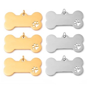 En gros, accessoires de bijouterie DIY en acier inoxydable 20x40mm : étiquette pour chien en forme d'os et pendentif patte de chien creuse, 2 couleurs - Product Image 2