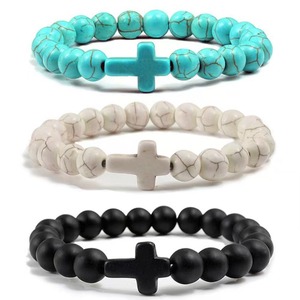 LC20251028 Venta al por mayor Hombres hechos a mano 8MM Piedra elástica semipreciosa Pulsera cristiana Pulsera cruzada con cuentas de turquesa - Product Image 1