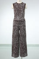 Ensemble deux pièces en tricot pour femme : gilet sans manches à imprimé léopard et pantalon large