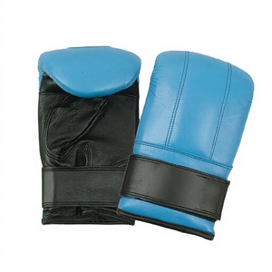 Saibro Leather Boxing Training Gloves Blue Black <b>Velcro</b> Closure Adjustable Wrist <b>Strap</b> for Adults Martial Arts - Product Image 2