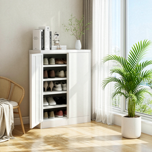 COFAR Meuble à chaussures fin en acier blanc 1000x800x350mm 5 étagères, armoire de rangement à chaussures étroite <span class=keywords><strong>pour</strong></span> entrée, à ouverture rabattable, directement de l'usine - Product Image 2