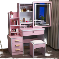 Table de maquillage portable en bois moderne de luxe avec miroir, éclairage LED et tiroirs pour la maison, le bureau et la salle de maquillage