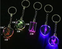Porte-clés en verre avec gravure Laser 3D, 5 pièces, Transparent, en cristal, cadeau pour enfants, veilleuse