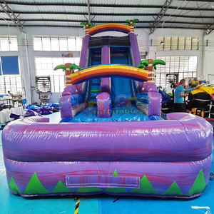 Castillo inflable comercial con piscina, tobogán acuático inflable, resbaladilla acuática tropical morada para niños - Product Image 2