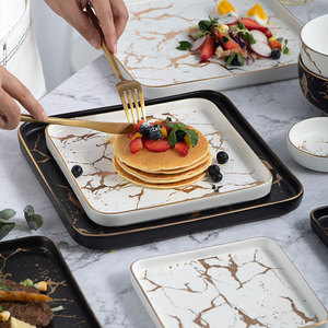 Nordic Tableware Creative Home square Plate Marble Black Porcelain Plate <b>Pasta</b> Pizza Cushion Plate - Product Image 3