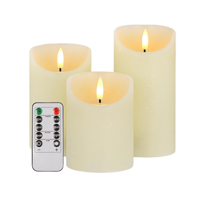 Pilier de cire véritable sans flamme à piles 3d Wick Led <span class=keywords><strong>fausse</strong></span> <span class=keywords><strong>bougie</strong></span> lumière blanche chaude <span class=keywords><strong>avec</strong></span> télécommande à 10 touches pour la décoration intérieure - Product Image 1