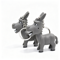 Porte-clés léger en plastique ABS avec son, motif animal de dessin animé en forme d'âne, éclairage LED sûr