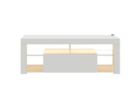 Meuble TV moderne blanc avec éclairage LED, centre de divertissement, unité TV avec étagères en verre transparent, meuble TV pour salon, décoration intérieure