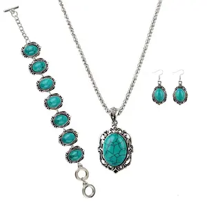 Hot bán đồ trang sức sáng tạo, Châu Âu và Mỹ Retro Turquoise Jewelry Set của bốn mảnh