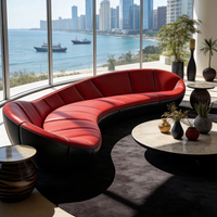 Sofá Italiano Moderno de Lujo, Sofá Curvo de Cuero Rojo, Conjunto de Sofás Redondos Grandes para Sala de Estar, Oficina o Salón de Alta Gama