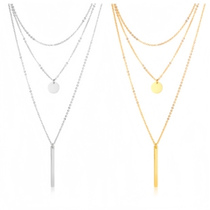 Multi Layer Chain <strong>Necklace</strong> Minimalist <strong>Delicate</strong> Women Jewelry 18K Gold Plated Stainless Steel Coin and Long Bar Choker <strong>Necklace</strong> - Product Image 1