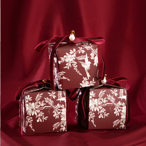 Rts bán buôn 7*7 * H7cm vuông màu đỏ kẹo đám cưới hộp giấy sô cô la nhỏ hộp giấy với <span class=keywords><strong>Ribbon</strong></span> cho lễ hội bao bì - Product Image 2