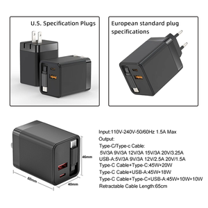 Pour <span class=keywords><strong>Baseus</strong></span> <span class=keywords><strong>65W</strong></span> Gan <span class=keywords><strong>chargeur</strong></span> rapide charge Super rapide USB-C rétractable PD câble Portable pour ordinateur portable avec QC3.0 UK US EU - Product Image 4