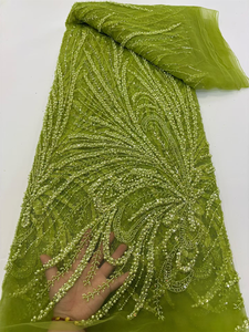 Tela de Encaje con Cuentas NI.AI, Tela de Red con Flores y Lentejuelas, Tela Bordada Asoebi para Vestidos de Fiesta - Product Image 4