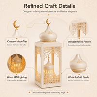 Ensemble de lanternes de Ramadan en or blanc avec lumière LED, décoration islamique marocaine pour la maison, pour le festival de l'Eid, vente en gros