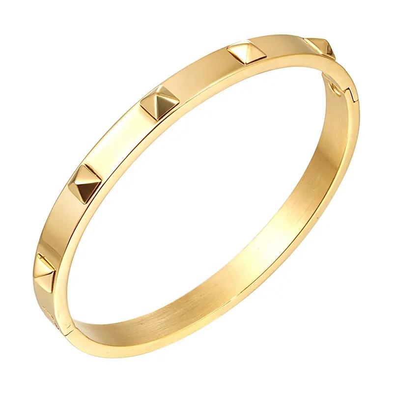 High Quality18K Gold Plated Stainless Steel Jewelry Pyramid Design Bangle Cuff Bracelets B3016