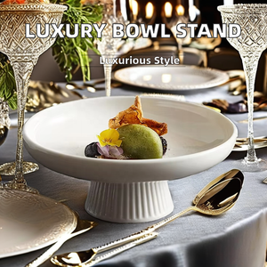 Lujo nórdico Vintage blanco redondo alto pie cerámica postre aperitivos plato tazón pastel fruta soporte bandeja <span class=keywords><strong>para</strong></span> decoración del hogar - Product Image 3
