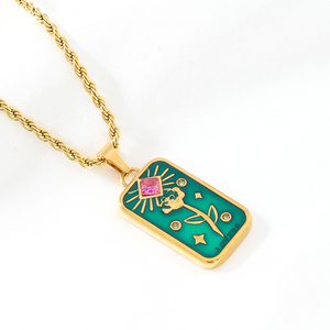 Acero inoxidable relleno de oro Tarot Zodiaco horóscopo collar impermeable amantes el sol y Rosa collar joyería para mujeres - Product Image 2