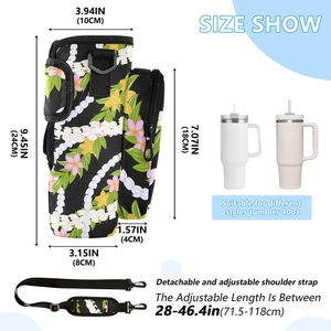 40oz Holder Hawaiian Custom Puakenikeni <b>Coffee</b> Water Bottle Carrier Bag With <b>Pocket</b> Adjustable Shoulder Strap - Product Image 3