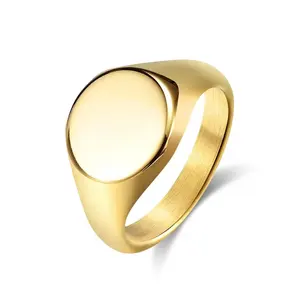 HP Customizable Signet Stainless Steel Glossy Ring Stainless Steel Gold Ring Engravable Logo Ring Men Women