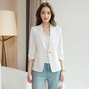 White Blazer For Women Solid Color Short Sleeve Spring Summer Korean Style Casual Fit Slim Design - Product Image 1