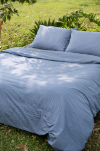 Housse de couette de luxe en coton indigo à carreaux, lavée, taille King/Queen, sur mesure pour hôtel et maison, vente en gros - Product Image 5
