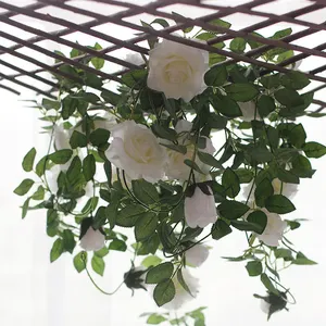 Nuova ghirlanda di rosa bianca artificiale per matrimonio Runner rosa Rattan 11 cm di seta testa di rosa lunga 2 metri ghirlanda di fiori finti