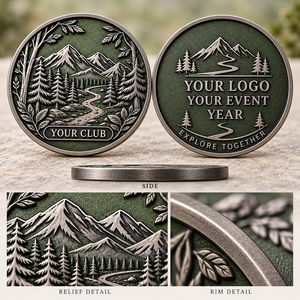 Monedas de desafío personalizadas para clubes de senderismo, con relieve de montaña y bosque, de doble cara, recuerdos para eventos al aire libre, regalos OEM ODM - Product Image 3