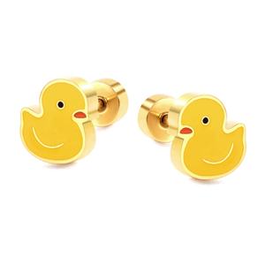 Modernos y Adorables Pendientes de Pato Amarillo Esmaltado para Niños, Joyería de Acero Inoxidable con Baño de Oro PVD de 18K, Pendientes de Rosca con Esmalte Goteado - Product Image 3