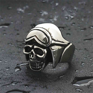 Men's <b>Titanium</b> Steel Skull <b>Ring</b> Silver Retro Punk Style Geometric Design 26061 - Product Image 5