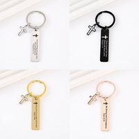 Porte-clés en acier inoxydable gravé sur mesure, porte-clés en métal personnalisé, breloque en forme de croix, cadeau inspirant, vente en gros