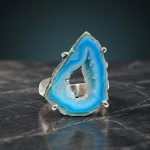 Handmade Natural Geode Druzy Gemstone <b>Ring</b> 925 Sterling Silver Protective Stone Wedding Party Wear Rough Shape Wholesale Trendy - Product Image 3