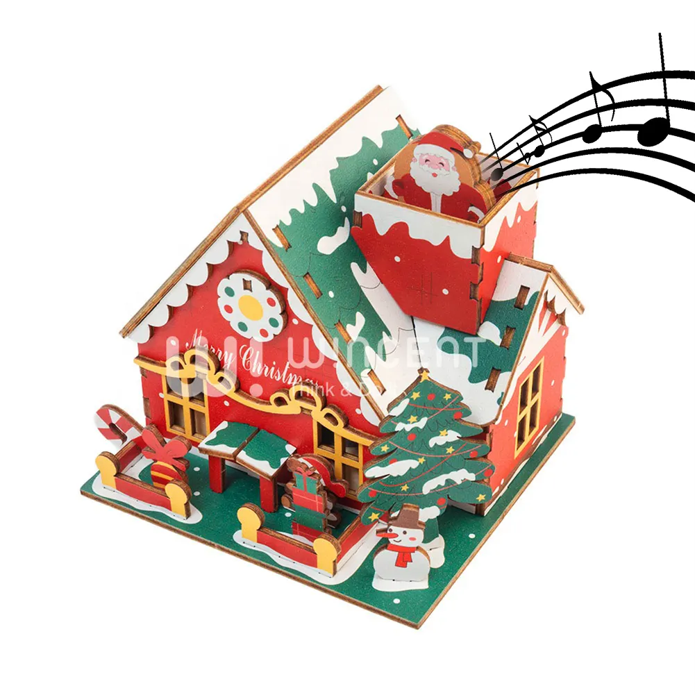 Noel süslemeleri düşük adedi bulmaca malzemeleri özel tasarım 3d ahşap bulmaca müzik kutusu ahşap bulmaca hediye oyuncak