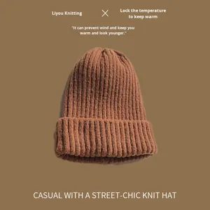 Chapeaux en <span class=keywords><strong>cachemire</strong></span> tricotés pour <span class=keywords><strong>homme</strong></span>, collection automne-hiver, respirants, imperméables, boutonnés, chauds, couleur unie, à revers, du fabricant, pour l'exportation - Product Image 2