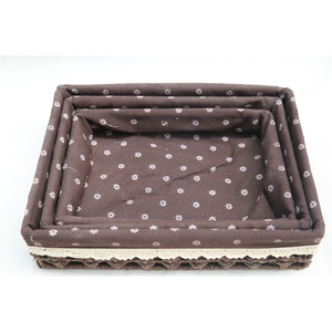 Country Style Fabric <b>Storage</b> <b>Tray</b> Set Rectangle Stackable Three Piece Brown Floral Pattern With Lace Trim - Product Image 2