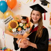 Bouquets de graduation tricotés à la main, bouquets de tournesols tricotés avec des poupées de graduation, bouquets cadeaux pour les célébrations