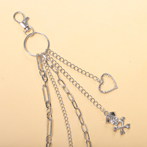 Cadena de cintura de metal punk multicapa con púas, corazón y calavera pirata, de aleación de zinc, estilo urbano, cadena corporal de moda para uso diario - Product Image 4