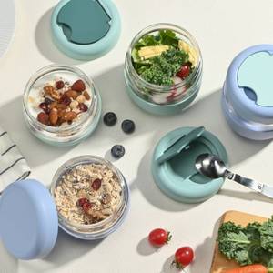 Boîte repas en verre pour préparation de repas de nuit, avec couvercle et cuillère <span class=keywords><strong>pliable</strong></span> en acier inoxydable, compatible micro-ondes - Product Image 4