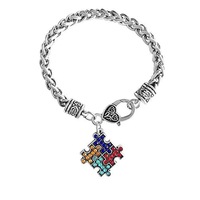Bracelet chaîne en blé avec breloque puzzle en cristal, en alliage de zinc, motif géométrique classique, pour la sensibilisation à l'autisme, cadeau d'anniversaire