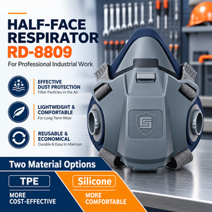 Respirador de media cara con certificación CE, a prueba de polvo, ligero, reutilizable, lavable, con doble filtro de gases ácidos, antivaho, de silicona. - Product Image 3