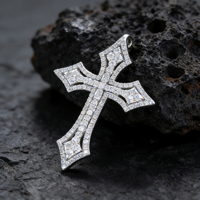 Collier chaîne de pull personnalisé en argent plaqué or 14K/18K avec diamant CVD de laboratoire, pendentif croix, cadeau de fiançailles classique, luxe VS