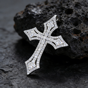 Collier chaîne de pull personnalisé en argent plaqué or 10K/14K/18K avec diamant CVD de laboratoire VS, pendentif croix, cadeau de fiançailles classique - Product Image 2